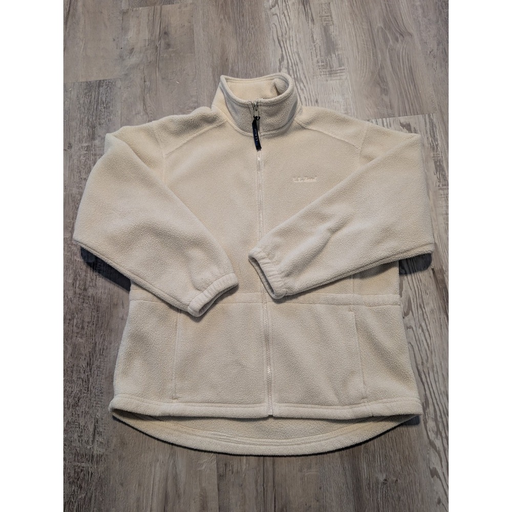 Vintage LL Bean Ivory Fleece Mock Neck Zip Up Jacket Women's Size Large